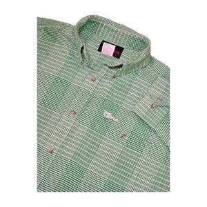 VTG "MO" BETTA Long Sleeve 90s Button Down Green Gingham Shirt Rodeo Men's‎ XL